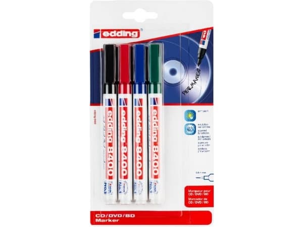 Edding CD/DVD/BD Marker 4-8400-4-1999 CD/DVD-marker Sorteret (farvevalg ikke mulig) 0.5 mm, 1 mm N/A