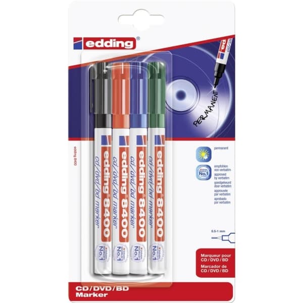 Edding CD/DVD/BD Marker 4-8400-4-1999 CD/DVD-marker Sorteret (farvevalg ikke mulig) 0.5 mm, 1 mm