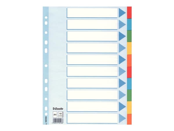 Esselte Multicoloured Card Divider, Monivärinen, A4, 225 mm, 3 mm, 297 mm, 125 g