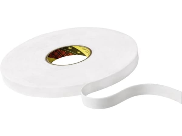 Skumtejp vit 9508W, 19mmx66mx0,8mm tjock. Används för montering av skyltar, lätta emblem, namnskyltar och andra tillämpningar