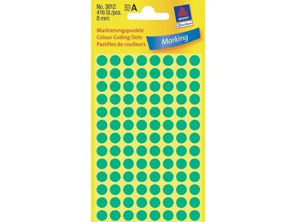Avery - Grønn - 8-mm rund 416 etikett(er) (4 ark x 104) merkelapper