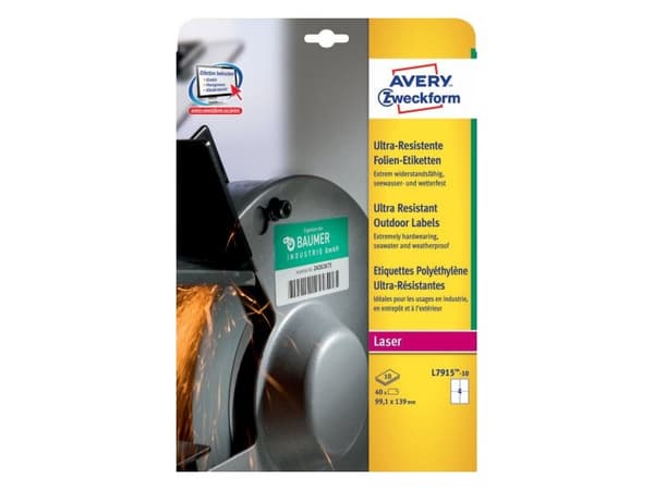 Avery-Zweckform L7915-10 Etiketter 99,1 x 139 mm Polyetylenfolie Hvid 40 stk Permanent Universelle etiketter Laser, Kopi