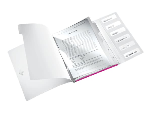 Leitz WOW - Klassifikasjonsmappe - 6 rom - 6 deler - for A4 - kapasitet: 200 ark - med fliker - metallisk rosa