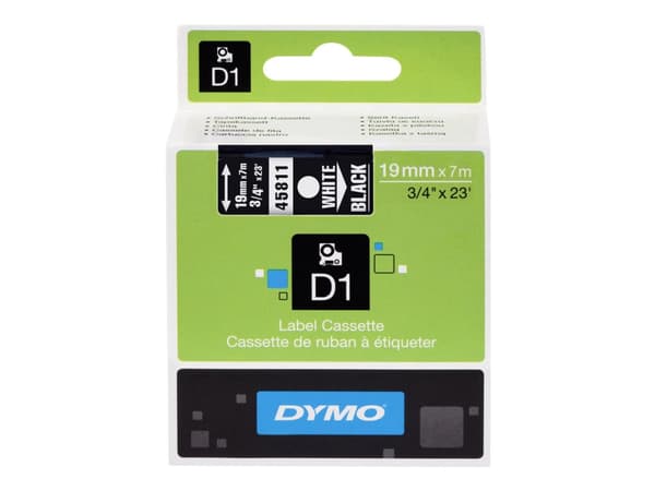 DYMO D1 - Självhäftande - vitt på svart - Rulle (1,9 cm x 7 m) 1 kassett(er) etiketttejp - för LabelMANAGER 360, 400, 420, 450, 500, PC, PC2, Wireles
