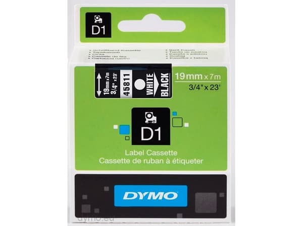 DYMO D1 - Självhäftande - vitt på svart - Rulle (1,9 cm x 7 m) 1 kassett(er) etiketttejp - för LabelMANAGER 360, 400, 420, 450, 500, PC, PC2, Wireles