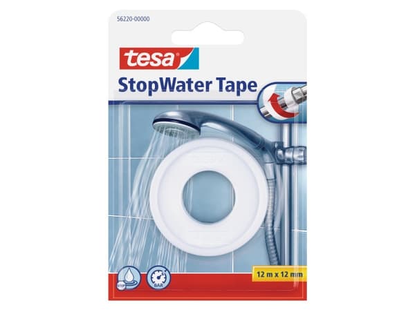 TESA StopWater, Tejp/band, Vit, Polytetrafluoreten (PTFE), 1 styck, Water leaks can usually be traced back to screw connections that do not seal prop