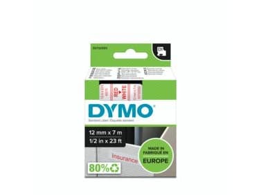 DYMO D1 - Selv-adhesiv - rødt på hvitt - Rull (1,2 cm x 7 m) 1 kassett(er) merketape - for LabelMANAGER 100, 160, 210, 220, 260, 280, 300, 360, 420,