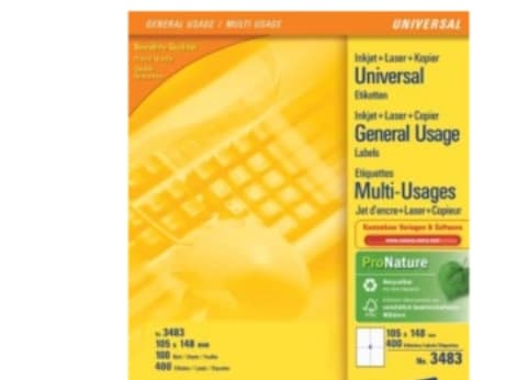 Universaletiket Avery A6 (105x148 mm) hvid med 400 etikette(r) (100 A4 ark x 4 stk.)