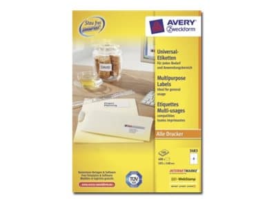 Universaletiket Avery A6 (105x148 mm) hvid med 400 etikette(r) (100 A4 ark x 4 stk.)