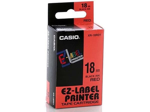 Casio XR-18RD1, Musta punaisella, Musta, 1,8 cm, 8 m, Laatikko