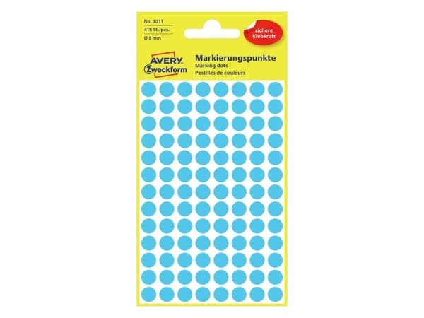 Avery Zweckform - Itsekiinnittyvä - sininen - 8 mm pyöreä 416 tarraa (4 arkkia x 104) pyöreät tarrat