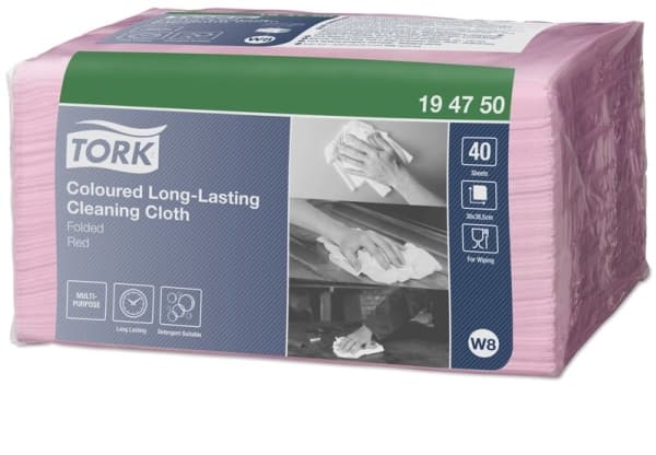 Rengøringsklud Tork® W8, 194750, allround, rød, pakke a 40 stk.