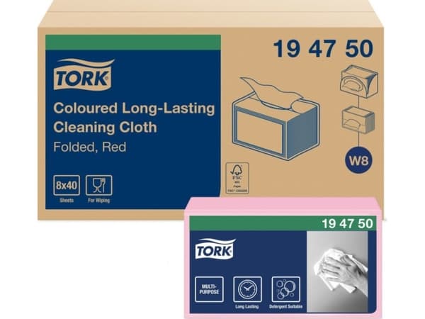 Rengøringsklud Tork® W8, 194750, allround, rød, pakke a 40 stk.