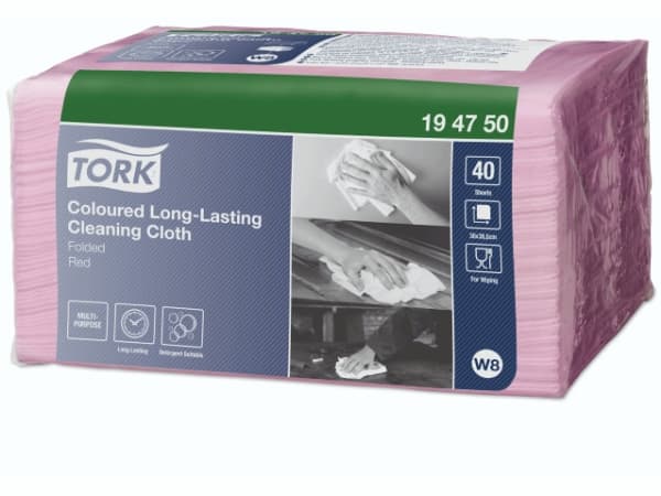 Rengøringsklud Tork® W8, 194750, allround, rød, pakke a 40 stk.