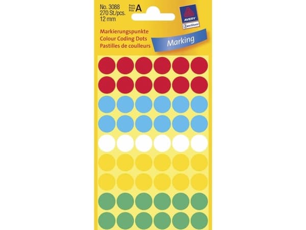 Avery - Assorterte farger - 18-mm rund 270 etikett(er) (5 ark x 54) runde etiketter