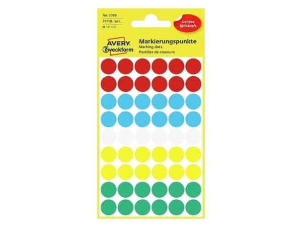 Avery - Assorterte farger - 18-mm rund 270 etikett(er) (5 ark x 54) runde etiketter