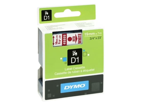 DYMO D1 - Selv-adhesiv - rødt på hvitt - Rull (1,9 cm x 7 m) 1 kassett(er) merketape - for LabelMANAGER 360, 400, 420, 450, 500, PC, PC2, Wireless Pn