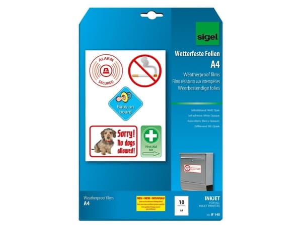 Sigel IF140, Hvit, Selvklebende skriveretikett, A4, Blekkdyse, 270 µm, 10 ark