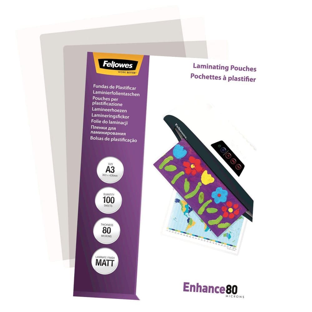 Fellowes Laminating Pouches Enhance 80 micron - 80 mikrometer - 100-pack - glättat - A4 (210 x 297 mm) lamineringsfickor