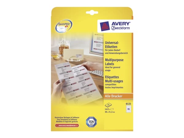 Avery Zweckform Universal - Hvit - 21,2 x 38 mm 1625 etikett(er) (25 ark x 65) etiketter