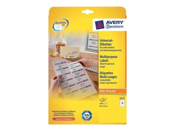 Avery Zweckform - Hvid - 64 x 45 mm 450 etikett(r) (25 ark x 18) etiketter för flera ändamål
