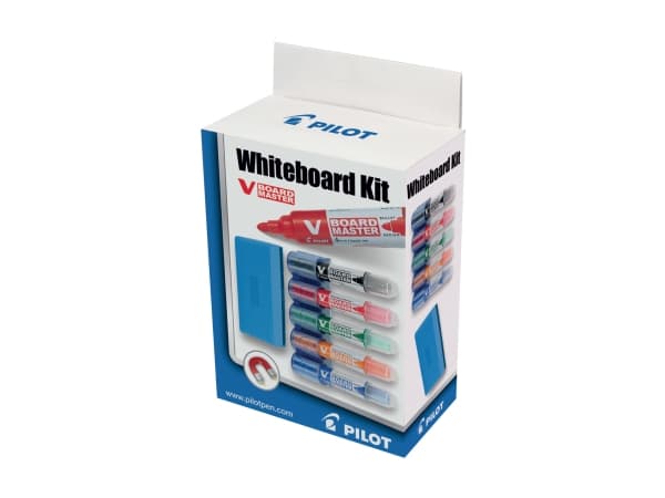 Whiteboard Startkit Pilot 5 pennor ass. färger, hållare och torkare (set)