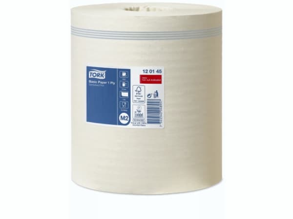 Aftørringspapir Tork M2 Basic centerfeed 1-lags hvid 300m - (6 ruller pr. karton)