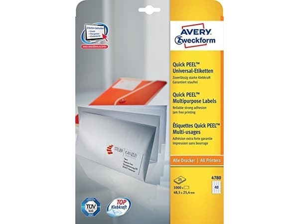 Avery - Hvid - 48.5 x 25.4 mm 1000 etikette(r) (25 ark x 40) etiketter till flera formål