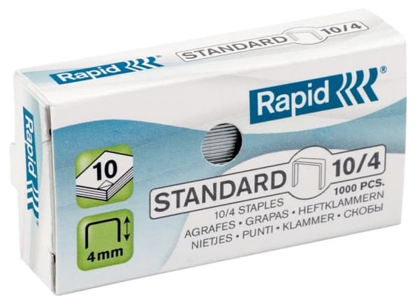 Rapid Standard - Klamrar - 10/4 - 4 mm - galvaniserat stål - paket med 1000 - för Rapid TEN 12, TEN 3; Economy E10; Fashion F10, F11, F15