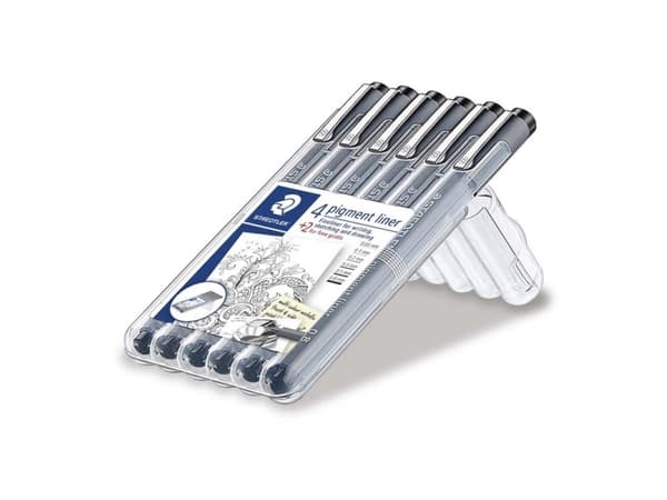Pigmentliner STAEDTLER® 308 SB6P sort - med 6 stk. ass. størrelser i etui