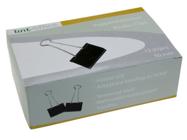 Papirklemme stål bnt sort 50mm foldback 12stk/pak