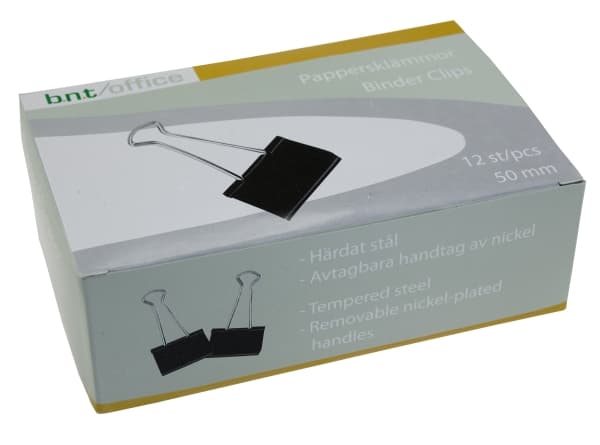 Papirklemme stål bnt sort 50mm foldback 12stk/pak