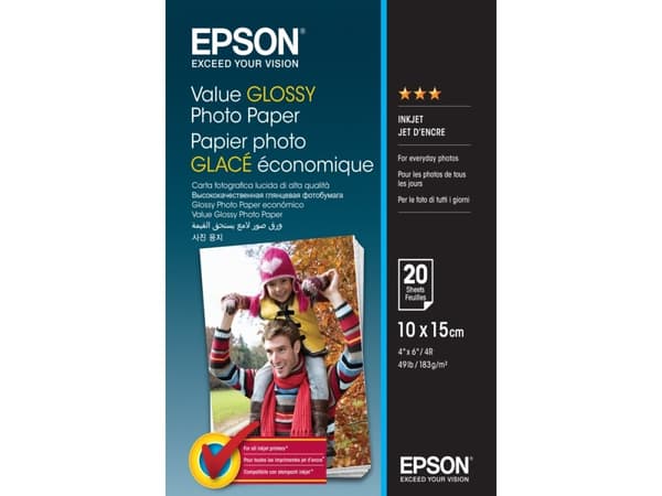 Epson Value - Blank - 100 x 150 mm - 183 g/m² - 20 ark fotopapper - för Epson L382, L386, L486; Expression Home HD XP-15000; Expression Premium XP-90