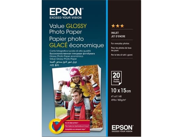 Epson Value - Blank - 100 x 150 mm - 183 g/m² - 20 ark fotopapper - för Epson L382, L386, L486; Expression Home HD XP-15000; Expression Premium XP-90
