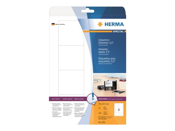 HERMA Special - Papper - matt - permanent självhäftande - vit - 70 x 67.7 mm 200 etikett (er) (25 ark x 8) diskettetiketter