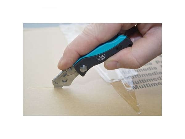 HAZET Mini utility knife, Klappkniv med lås, Klipp punkt, ABS syntetisk, Sort, Lyseblå, 10 cm, 5,7 cm