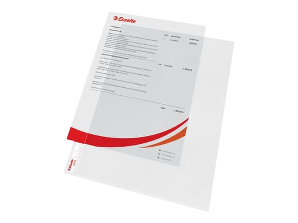 Plastlommer A4 Esselte 0,075 mm åben top/venstre præget - (100 stk.)