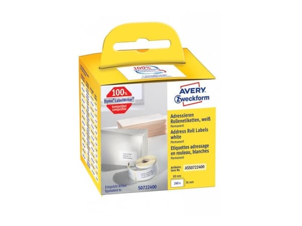 Avery Zweckform - Papir - permanet adhesiv - hvit - 36 x 89 mm 260 etikett(er) (1 rull(er) x 260) rektangulære etiketter