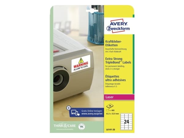 Avery TripleBond Labels L6141 - Permanet adhesiv - hvit - 33.9 x 63.5 mm 480 etikett(er) (20 ark x 24) merkelapper