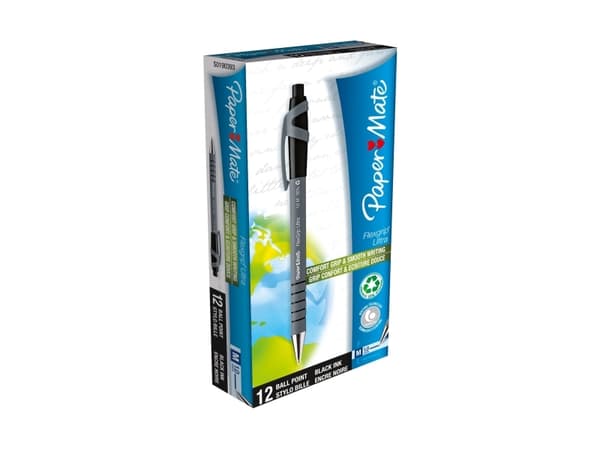 Papermate FlexGrip Ultra RT, Klips, Uttrykkbar kulepenn med hengefeste, Sort, 12 stykker, Medium