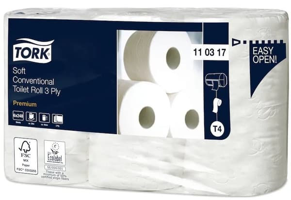 Toiletpapir Tork T4 Premium Soft hvid 3-lags - (7 pakker x 6 ruller pr. karton)