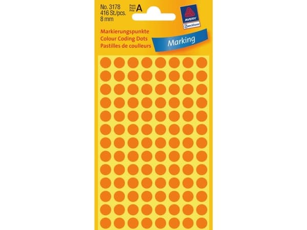 Avery Zweckform - Selv-adhesiv - fluorescerende oransje - 8-mm rund 416 etikett(er) (4 ark x 104) runde etiketter