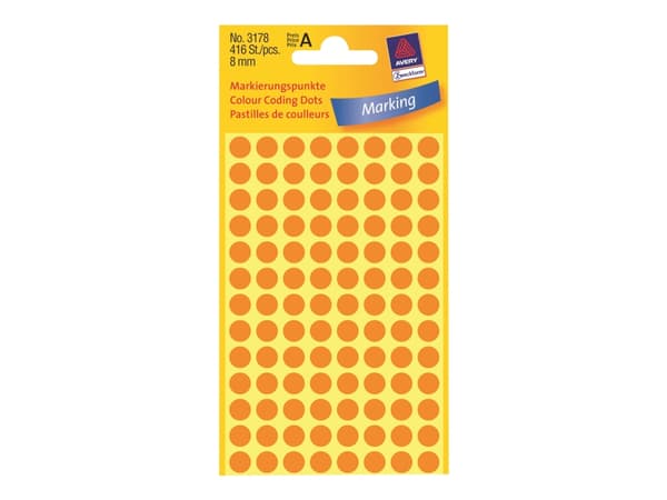 Avery Zweckform - Selv-adhesiv - fluorescerende oransje - 8-mm rund 416 etikett(er) (4 ark x 104) runde etiketter