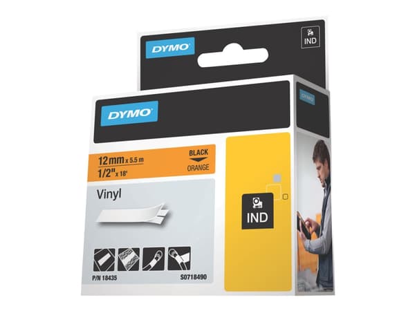 DYMO - Selv-adhesiv - sort på oransje - Rull (1,2 cm x 5,5 m) 1 rull(er) vinyl - for Rhino 4200, 6000, 6000 Hard Case Kit; RhinoPRO 1000, 3000, 5000