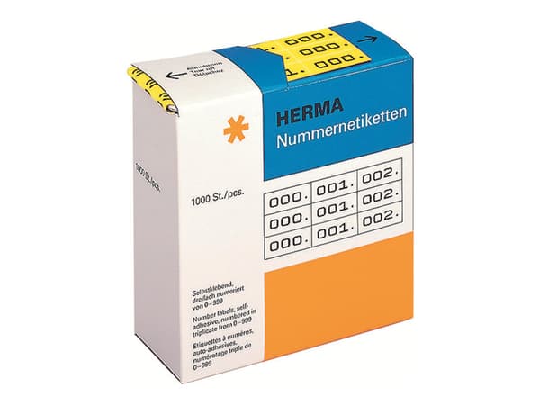 HERMA - Svart, gul - 10 x 22 mm 3000 etikett(er) (1000 ark x 3) dispenserboks - selvklebende nummeretiketter