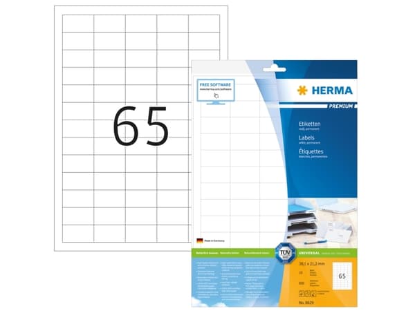 HERMA Premium - Papper - matt - permanent självhäftande - vit - 38.1 x 21.2 mm 650 etikett (er) (10 ark x 65) laminerade etiketter