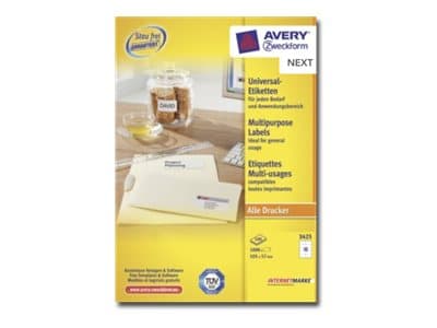 Avery Zweckform 3425, White, Rectangle, Permanent, 105 x 57 mm, A4, Paper