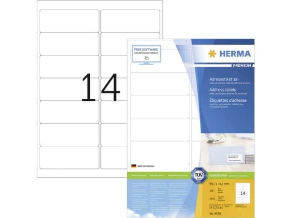 HERMA Premium - Papper - matt - permanent självhäftande - vit - 99.1 x 38.1 mm 1400 etikett (er) (100 ark x 14) laminerade adressetiketter