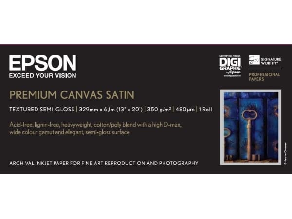 Epson PremierArt Water Resistant Canvas - Blank - Rull (33 cm x 6,1 m) - 350 g/m² - 1 rull(er) lerretspapir - for SureColor P5000, P800, SC-P10000, P