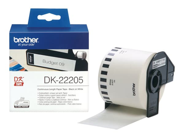 Brother DK-22205 - Svart på hvitt - Rull (6,2 cm x 30,5 m) termisk papir - for Brother QL-1050, 1060, 1110, 500, 550, 560, 570, 580, 600, 650, 700, 7